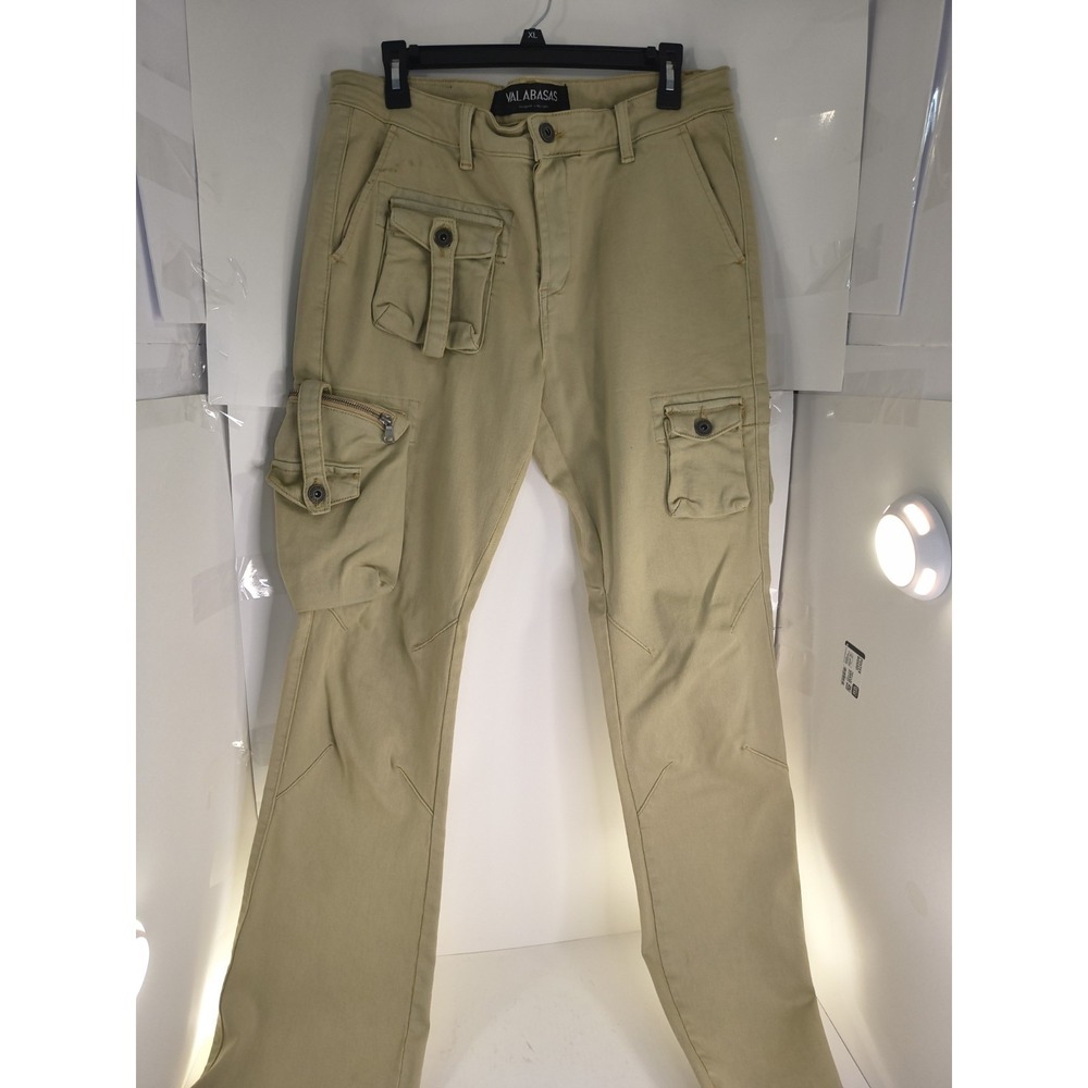 Valabasas Cargo Pants Mens XL Tan Stacked Multi Pocket Streetwear Designer...